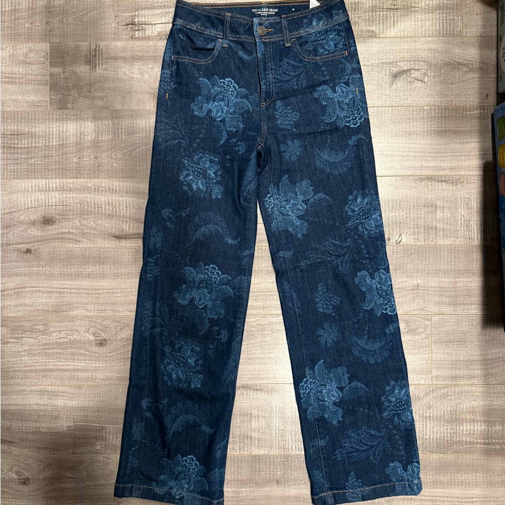Chico's Dark Blue Floral Jeans